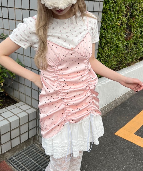 WC(ダブル シー)の「ドロストドットキャミワンピース(ワンピース・レディース・ブラック/ピンク・FREE)」の1枚目の写真