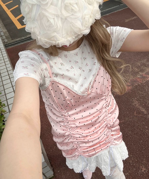 WC(ダブル シー)の「ドロストドットキャミワンピース(ワンピース・レディース・ブラック/ピンク・FREE)」の12枚目の写真