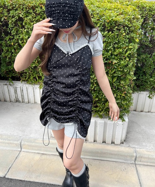 WC(ダブル シー)の「ドロストドットキャミワンピース(ワンピース・レディース・ブラック/ピンク・FREE)」の13枚目の写真