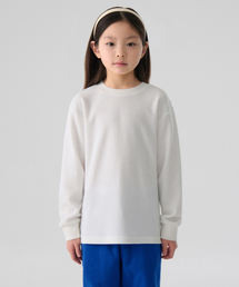 ワッフルリラックスドクルーネック長袖Tシャツ[アイボリー]