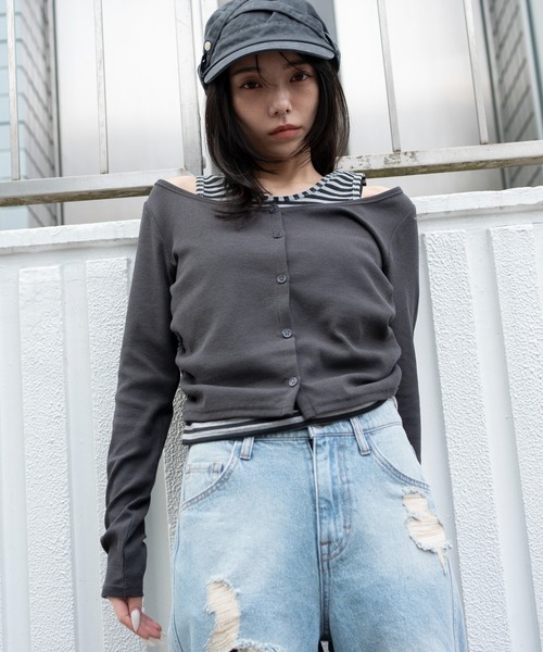 WEGO(ウィゴー)の「WEGO/【26年春新作】カーデドッキングレイヤードロンT(Tシャツ/カットソー・レディース・ホワイト/杢グレー/スミクロ・FREE)」の2枚目の写真