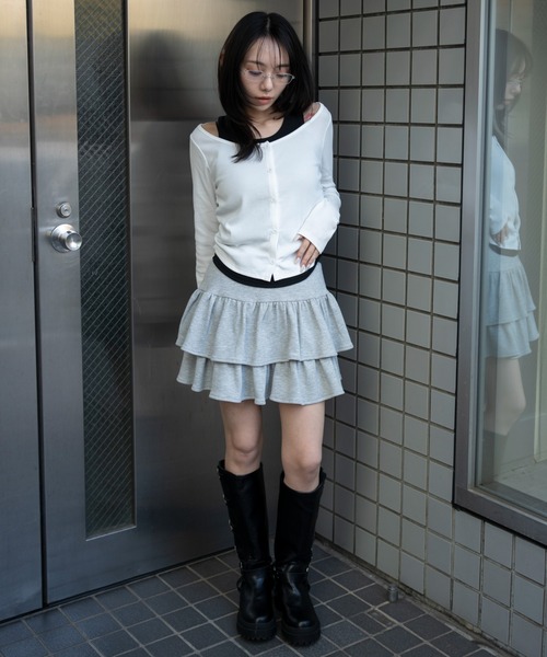 WEGO(ウィゴー)の「WEGO/【26年春新作】カーデドッキングレイヤードロンT(Tシャツ/カットソー・レディース・ホワイト/杢グレー/スミクロ・FREE)」の16枚目の写真