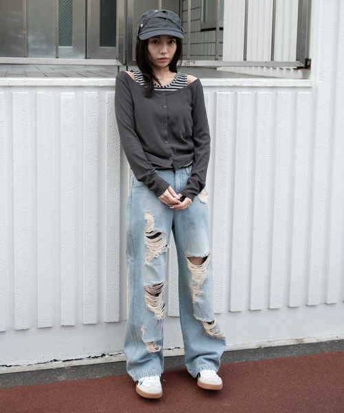 WEGO(ウィゴー)の「WEGO/【26年春新作】カーデドッキングレイヤードロンT(Tシャツ/カットソー・レディース・ホワイト/杢グレー/スミクロ・FREE)」の17枚目の写真