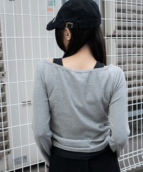 WEGO(ウィゴー)の「WEGO/【26年春新作】カーデドッキングレイヤードロンT(Tシャツ/カットソー・レディース・ホワイト/杢グレー/スミクロ・FREE)」の4枚目の写真
