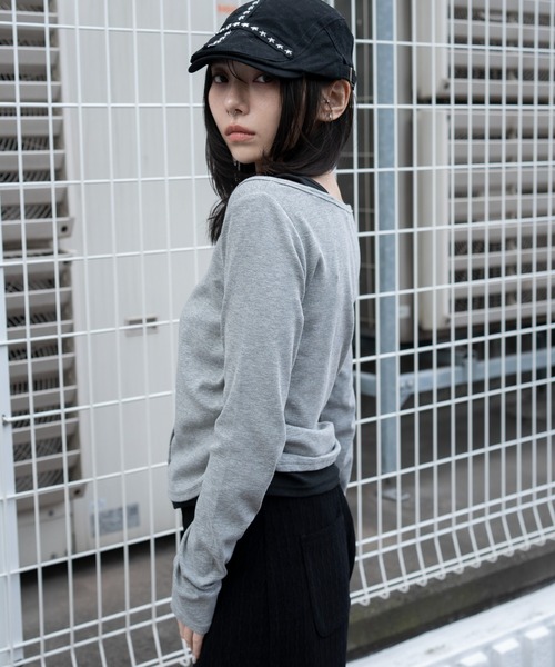 WEGO(ウィゴー)の「WEGO/【26年春新作】カーデドッキングレイヤードロンT(Tシャツ/カットソー・レディース・ホワイト/杢グレー/スミクロ・FREE)」の5枚目の写真