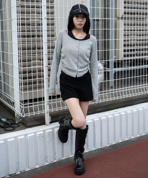 WEGO(ウィゴー)の「WEGO/【26年春新作】カーデドッキングレイヤードロンT(Tシャツ/カットソー・レディース・ホワイト/杢グレー/スミクロ・FREE)」の6枚目の写真
