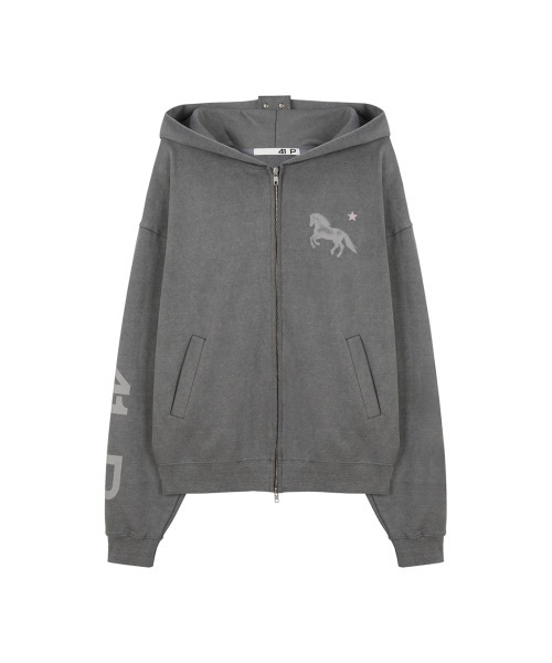 41PRAY（サイルプレイ）の「Midnight Horse Zip-up Hoodie / Pig Grey（パーカー・レディース・チャコールグレー・OS）」の9枚目の写真