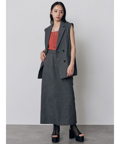 MURUA(ムルーア)の「【セットアップ対応】メッシュナロースカート 夏服(スカート・レディース・グレー/ブラウン/ブラック/アイボリー・2/1)」の14枚目の写真