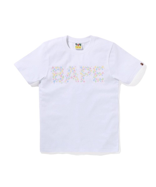 A BATHING APE(アベイシングエイプ)の「BLING STAR GLITTER BAPE LOGO TEE(Tシャツ/カットソー・レディース・ブラック/ホワイト・MEDIUM/X-SMALL/SMALL/XX-SMALL)」の1枚目の写真