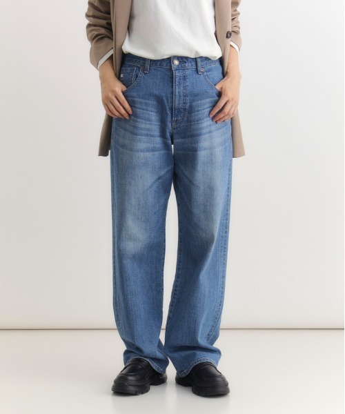 SOMETHING（サムシング）の「【SOMETHING】ＥＬＳＡ ルーズストレート デニムパンツ (体型カバー / ミッドライズ / クリーン仕上げ)（デニムパンツ・レディース・ライトインディゴブルー・XS/S/M/L）」の2枚目の写真