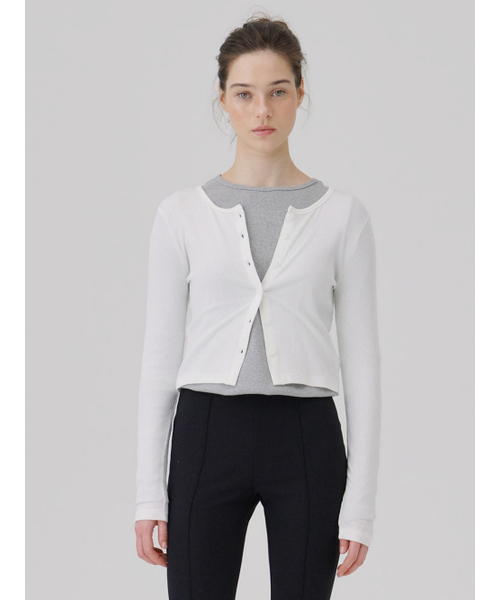 Crew neck Rib Cardigan White（カーディガン/ボレロ）｜WAVE UNION
