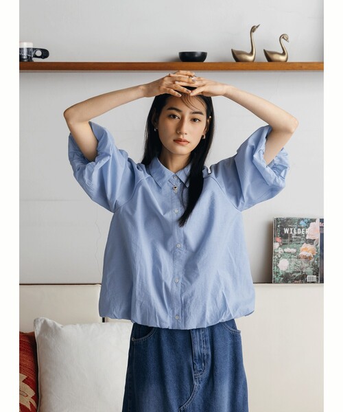 CITEN(シテン)の「<CITEN>バルーンスリーブショートシャツ(シャツ/ブラウス・レディース・ブラック/ライトブルー/ホワイト・FREE)」の3枚目の写真