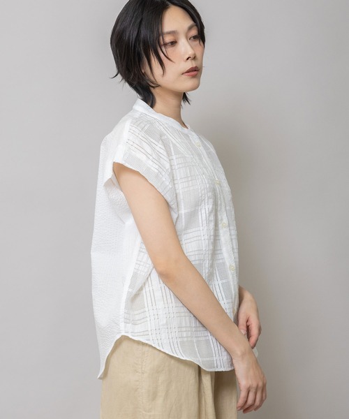 Munich(ミューニック)の「シアージャガードチェック×シワ加工ローンタックスリーブシャツ(シャツ/ブラウス・レディース・ホワイト/ブラック・FREE)」の12枚目の写真