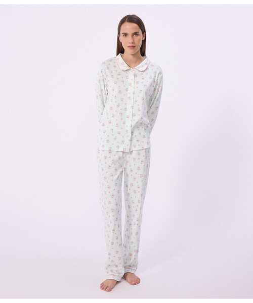 PETIT BATEAU（プチバトー）の「プリント長袖パジャマ（ルームウェア/パジャマ・レディース・ホワイト×グリーン/ホワイト系その他・X-SMALL/SMALL/MEDIUM/XX-SMALL/LARGE）」の4枚目の写真