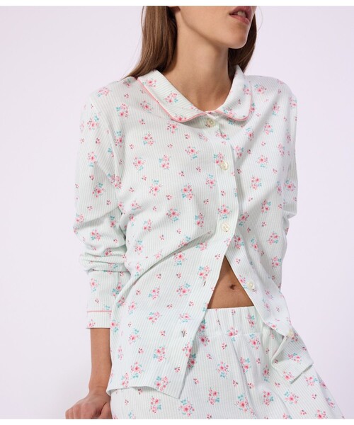 PETIT BATEAU（プチバトー）の「プリント長袖パジャマ（ルームウェア/パジャマ・レディース・ホワイト×グリーン/ホワイト系その他・X-SMALL/SMALL/MEDIUM/XX-SMALL/LARGE）」の5枚目の写真