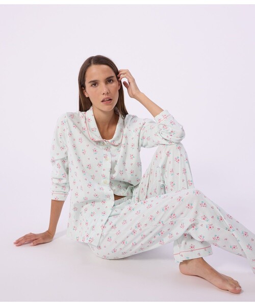 PETIT BATEAU（プチバトー）の「プリント長袖パジャマ（ルームウェア/パジャマ・レディース・ホワイト×グリーン/ホワイト系その他・X-SMALL/SMALL/MEDIUM/XX-SMALL/LARGE）」の6枚目の写真