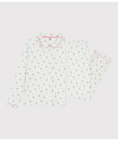PETIT BATEAU（プチバトー）の「プリント長袖パジャマ（ルームウェア/パジャマ・レディース・ホワイト×グリーン/ホワイト系その他・X-SMALL/SMALL/MEDIUM/XX-SMALL/LARGE）」の8枚目の写真