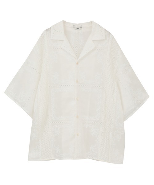 CLANE（クラネ）の「【CLANE/クラネ】EMBROIDERY LACE BOX SHIRTS/エンブロイダリーボックスシャツ（シャツ/ブラウス・レディース・ブラック/マルチ/ホワイト・1/2）」の2枚目の写真