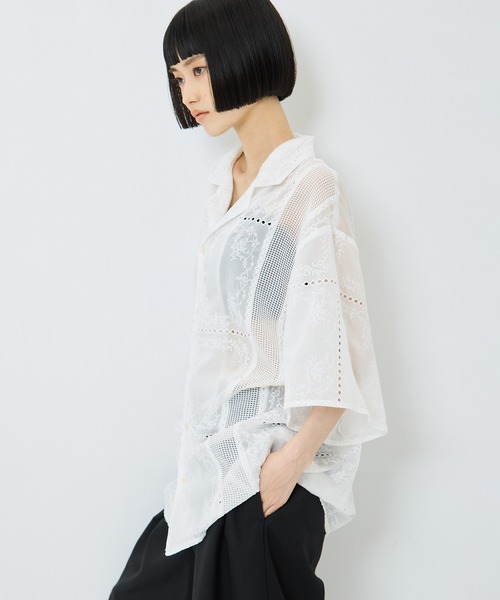 CLANE（クラネ）の「【CLANE/クラネ】EMBROIDERY LACE BOX SHIRTS/エンブロイダリーボックスシャツ（シャツ/ブラウス・レディース・ブラック/マルチ/ホワイト・1/2）」の21枚目の写真