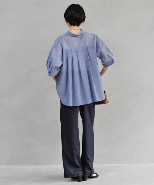 green label relaxing（グリーンレーベルリラクシング）の「［size SHORT/TALLあり］ライト リネンライク タック ワイドパンツ UVカット 通気性（スラックス・レディース・ダークブラウン/ネイビー/ナチュラル・40/38/36/SHORT/TALL）」の18枚目の写真