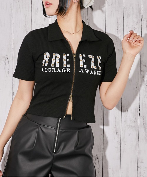 GORGE(ゴージ)の「《WZIP・スタッズ》カットソー/ストリート×Y2K/春夏/全3色(Tシャツ/カットソー・レディース・オフホワイト/カーキ/ブラック・F)」の2枚目の写真