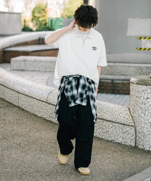 UMBRO(アンブロ)の「UMBRO アンブロ 別注コラボ オーバーサイズ鹿の子ワンポイントロゴ刺繍ハーフジップ半袖ポロシャツ(ポロシャツ・メンズ・ブラック/ホワイト×ブラック/ネイビー/ブラック×ホワイト/ホワイト・M/L/XL)」の15枚目の写真