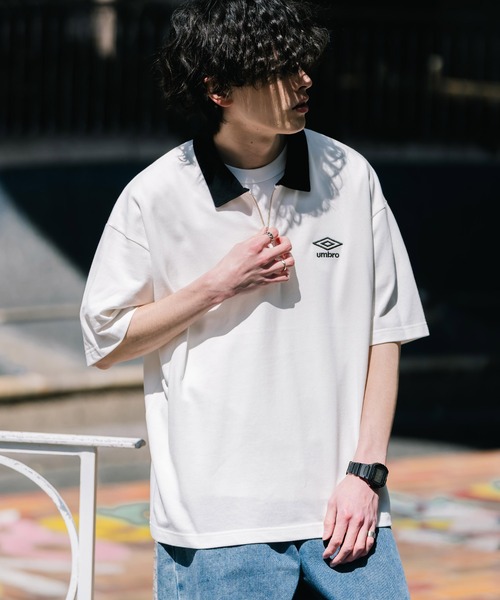 UMBRO(アンブロ)の「UMBRO アンブロ 別注コラボ オーバーサイズ鹿の子ワンポイントロゴ刺繍ハーフジップ半袖ポロシャツ(ポロシャツ・メンズ・ブラック/ホワイト×ブラック/ネイビー/ブラック×ホワイト/ホワイト・M/L/XL)」の18枚目の写真