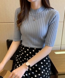 ハイネックリブニットトップス