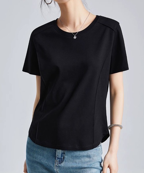 SallyLunn(サリーラン)の「【美シルエット】切替デザインコンパクトTシャツ(Tシャツ/カットソー・レディース・ホワイト/ブラック/アイボリー・MEDIUM/LARGE)」の1枚目の写真