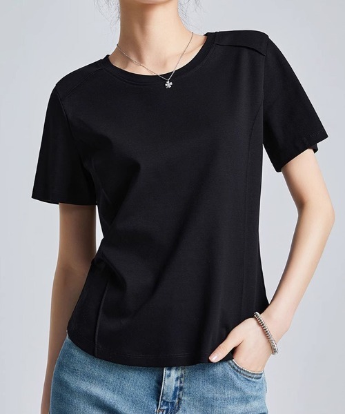 SallyLunn(サリーラン)の「【美シルエット】切替デザインコンパクトTシャツ(Tシャツ/カットソー・レディース・ホワイト/ブラック/アイボリー・MEDIUM/LARGE)」の7枚目の写真