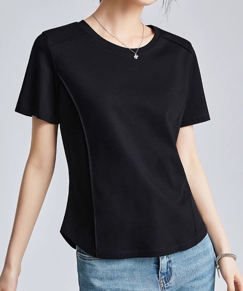 SallyLunn(サリーラン)の「【美シルエット】切替デザインコンパクトTシャツ(Tシャツ/カットソー・レディース・ホワイト/ブラック/アイボリー・MEDIUM/LARGE)」の5枚目の写真