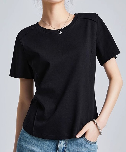 SallyLunn(サリーラン)の「【美シルエット】切替デザインコンパクトTシャツ(Tシャツ/カットソー・レディース・ホワイト/ブラック/アイボリー・MEDIUM/LARGE)」の6枚目の写真