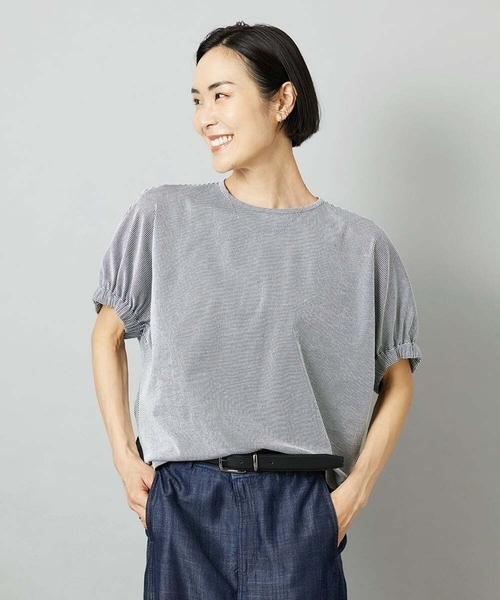 MICHEL KLEIN（ミッシェル・クラン）の「[新色追加/接触冷感]サッカードルマンスリーブカットソー（Tシャツ/カットソー・レディース・ダークインディゴブルー/ブラック/ライトグレー/ホワイト/ブラウン/ネイビー・38）」の5枚目の写真