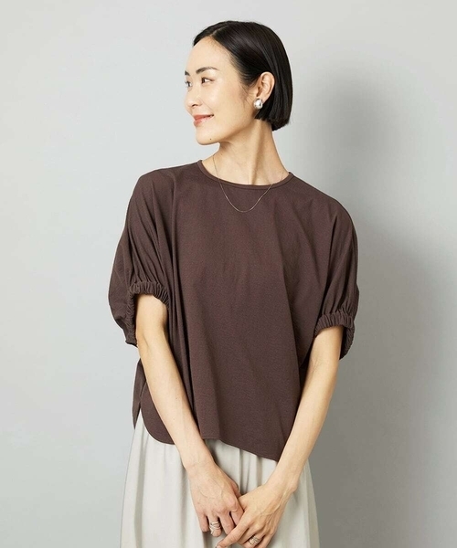 MICHEL KLEIN（ミッシェル・クラン）の「[新色追加/接触冷感]サッカードルマンスリーブカットソー（Tシャツ/カットソー・レディース・ダークインディゴブルー/ブラック/ライトグレー/ホワイト/ブラウン/ネイビー・38）」の4枚目の写真