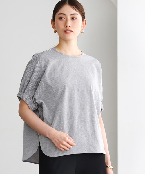 MICHEL KLEIN（ミッシェル・クラン）の「[新色追加/接触冷感]サッカードルマンスリーブカットソー（Tシャツ/カットソー・レディース・ダークインディゴブルー/ブラック/ライトグレー/ホワイト/ブラウン/ネイビー・38）」の3枚目の写真