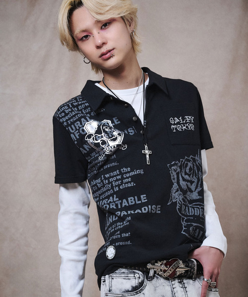 GALFY(ガルフィー)の「『GALFY/ガルフィー』爆アゲ↑↑キラポロシャツ【Z】(ポロシャツ・メンズ・パープル/ホワイト/ブラック・L/XL)」の2枚目の写真