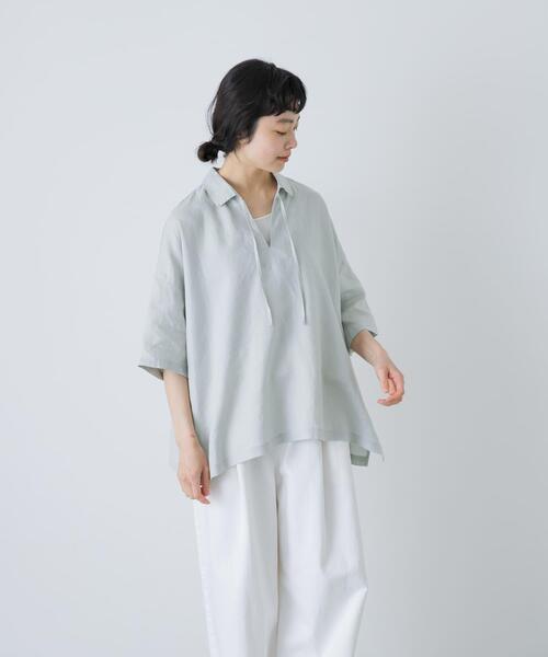 かぐれ（カグレ）の「リネンスキッパーシャツ（シャツ/ブラウス・レディース・ブラック/ミント/オフホワイト・FREE）」の3枚目の写真