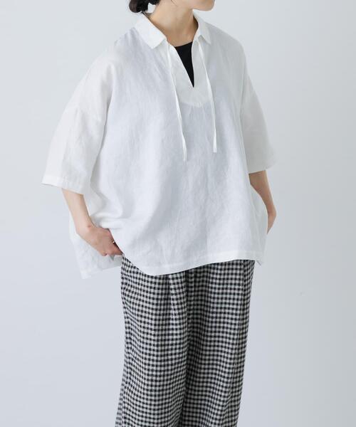 かぐれ（カグレ）の「リネンスキッパーシャツ（シャツ/ブラウス・レディース・ブラック/ミント/オフホワイト・FREE）」の4枚目の写真