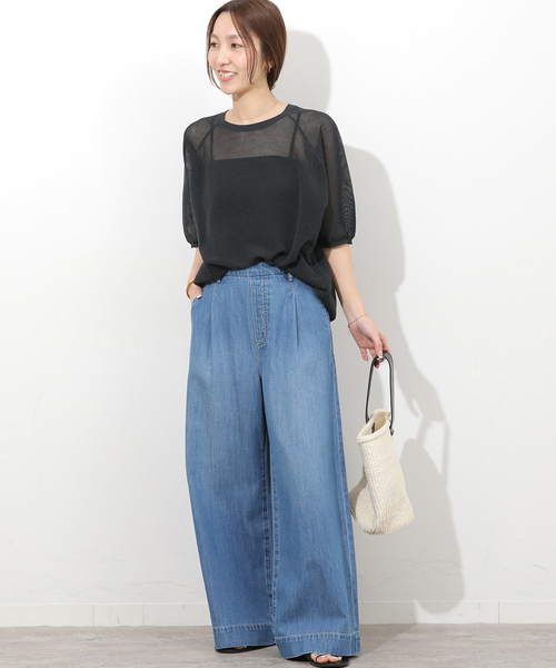 JOURNAL STANDARD relume(ジャーナルスタンダード レリューム)の「リネンミックスメッシュハーフスリーブプルオーバー(ニット/セーター・レディース・ブラウン/ホワイト系その他/チャコールグレー・FREE)」の4枚目の写真