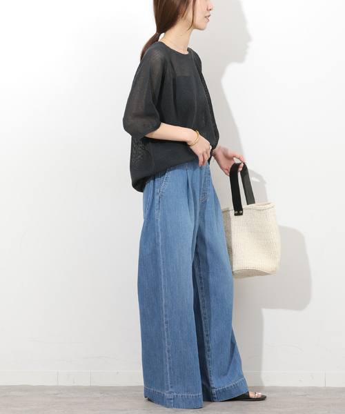 JOURNAL STANDARD relume(ジャーナルスタンダード レリューム)の「リネンミックスメッシュハーフスリーブプルオーバー(ニット/セーター・レディース・ブラウン/ホワイト系その他/チャコールグレー・FREE)」の5枚目の写真