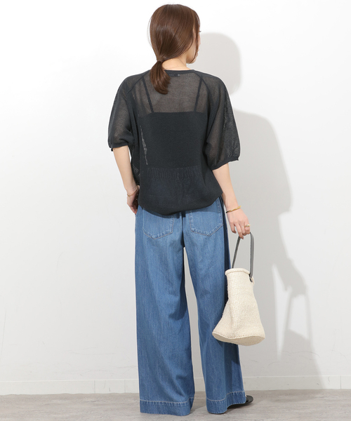 JOURNAL STANDARD relume(ジャーナルスタンダード レリューム)の「リネンミックスメッシュハーフスリーブプルオーバー(ニット/セーター・レディース・ブラウン/ホワイト系その他/チャコールグレー・FREE)」の6枚目の写真