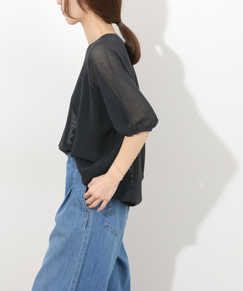 JOURNAL STANDARD relume(ジャーナルスタンダード レリューム)の「リネンミックスメッシュハーフスリーブプルオーバー(ニット/セーター・レディース・ブラウン/ホワイト系その他/チャコールグレー・FREE)」の9枚目の写真