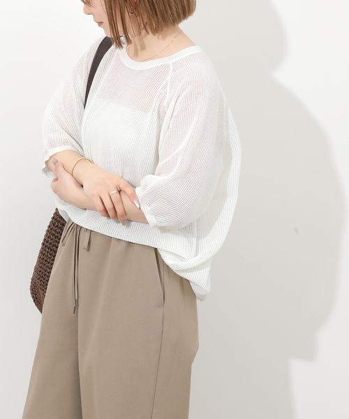 JOURNAL STANDARD relume(ジャーナルスタンダード レリューム)の「リネンミックスメッシュハーフスリーブプルオーバー(ニット/セーター・レディース・ブラウン/ホワイト系その他/チャコールグレー・FREE)」の17枚目の写真