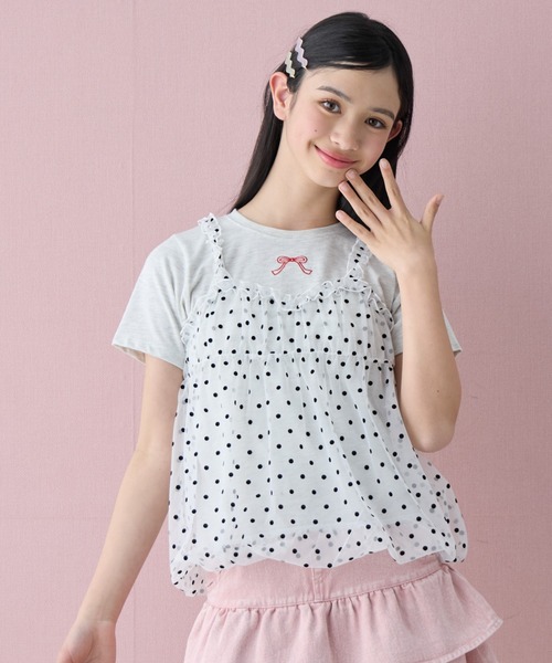 MARS♡AliceTime柄♡アリスタイム♡ドットチュール♡キャミトップスPK セール】ドット柄チュールキャミソールドッキング半袖Tシャツ