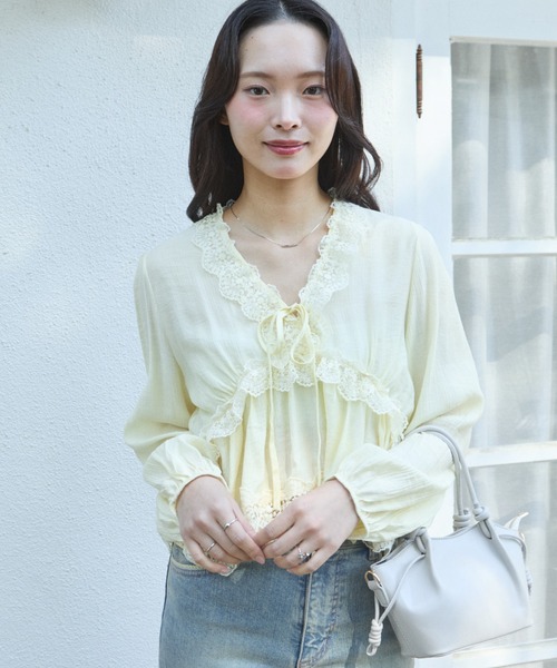 krahe(クレーエ)の「レースフリルリボンギャザーブラウス(Tシャツ/カットソー・レディース・イエロー/ホワイト/ピンク・FREE)」の19枚目の写真