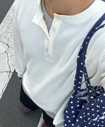 BASIC WAFFLE HENLEY NECK CREAM