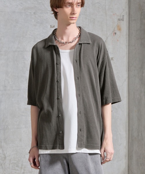 SERACE】Vintage waffle collared short sleeve cardigan