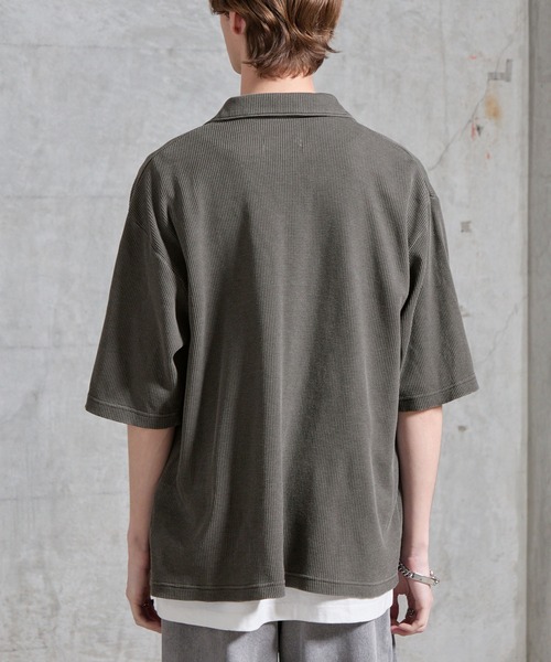 SERACE(セラス)の「【SERACE】Vintage waffle collared short sleeve cardigan / ヴィンテージワッフル襟付き半袖カーディガン(シャツ/ブラウス・メンズ・ブラック/グレー・M/L/S)」の5枚目の写真