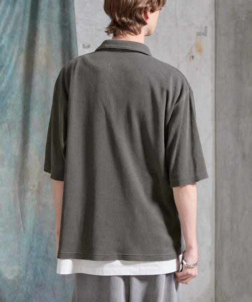 SERACE(セラス)の「【SERACE】Vintage waffle collared short sleeve cardigan / ヴィンテージワッフル襟付き半袖カーディガン(シャツ/ブラウス・メンズ・ブラック/グレー・M/L/S)」の9枚目の写真
