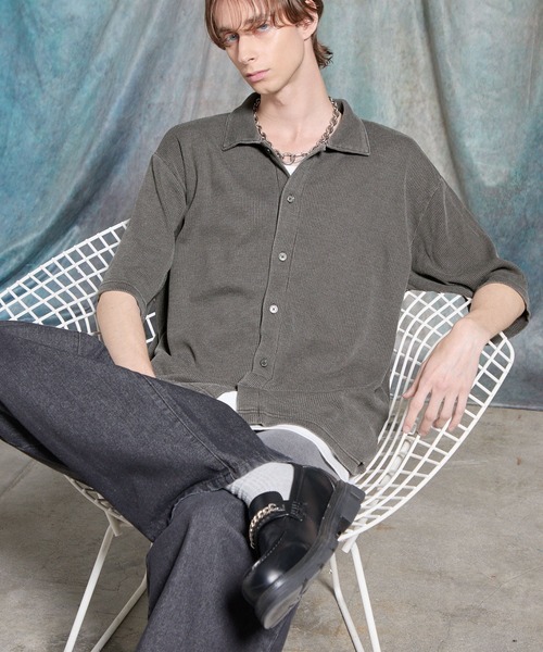 SERACE(セラス)の「【SERACE】Vintage waffle collared short sleeve cardigan / ヴィンテージワッフル襟付き半袖カーディガン(シャツ/ブラウス・メンズ・ブラック/グレー・M/L/S)」の13枚目の写真